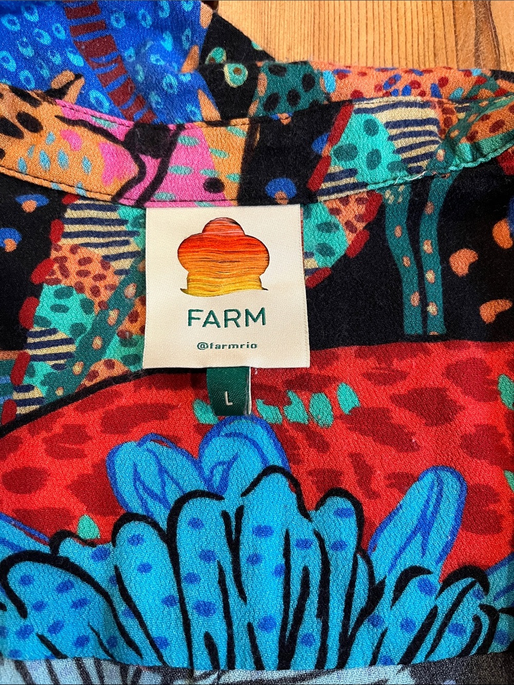 FARM RIO L Tiger Jungle Panther Tropical Patchwork Button Down Blouse - Picture 4 of 6